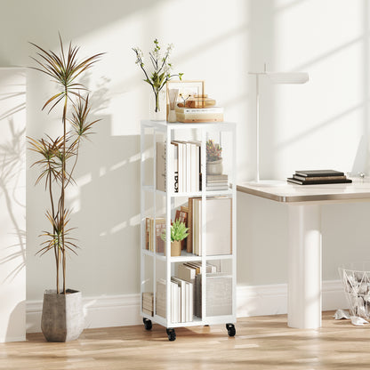 Modern 3-Tier Bookcase, Metal Bookshelf with Wheels for Living Room, Bedroom, and Office, 35x35x99 cm, White