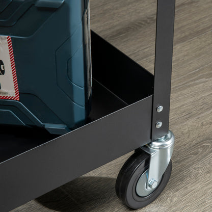 Workshop Trolley with 2 Tiers, Empty Tool Trolley, Transport Trolley, Side Handle, 4 Wheels, Steel, up to 150 kg Capacity, 84.5 x 38 x 84 cm, Black