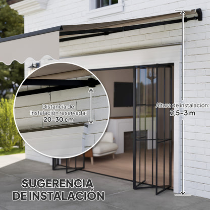 Manual Retractable Awning 360x220 cm Balcony Awning with Aluminum Crank 3 Arms and UV30+ Protection Outdoor Roll-Up Awning for Garden Terrace Windows Cream