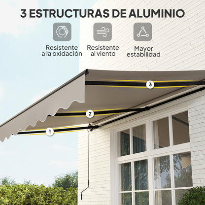 Manual Retractable Awning 360x220 cm Balcony Awning with Aluminum Crank 3 Arms and UV30+ Protection Outdoor Roll-Up Awning for Garden Terrace Windows Cream