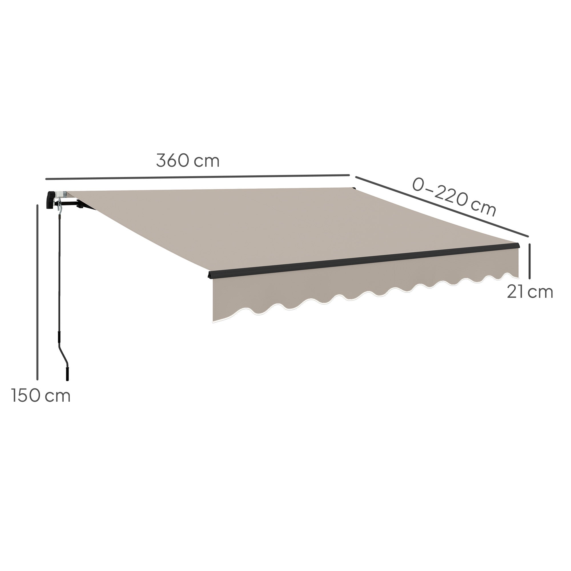 Manual Retractable Awning 360x220 cm Balcony Awning with Aluminum Crank 3 Arms and UV30+ Protection Outdoor Roll-Up Awning for Garden Terrace Windows Cream