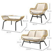 4-Person Exotic Style Garden Furniture Set 4 Pieces Epoxy Metal Resin Imitation Comfortable Cushions Included Polyester Beige