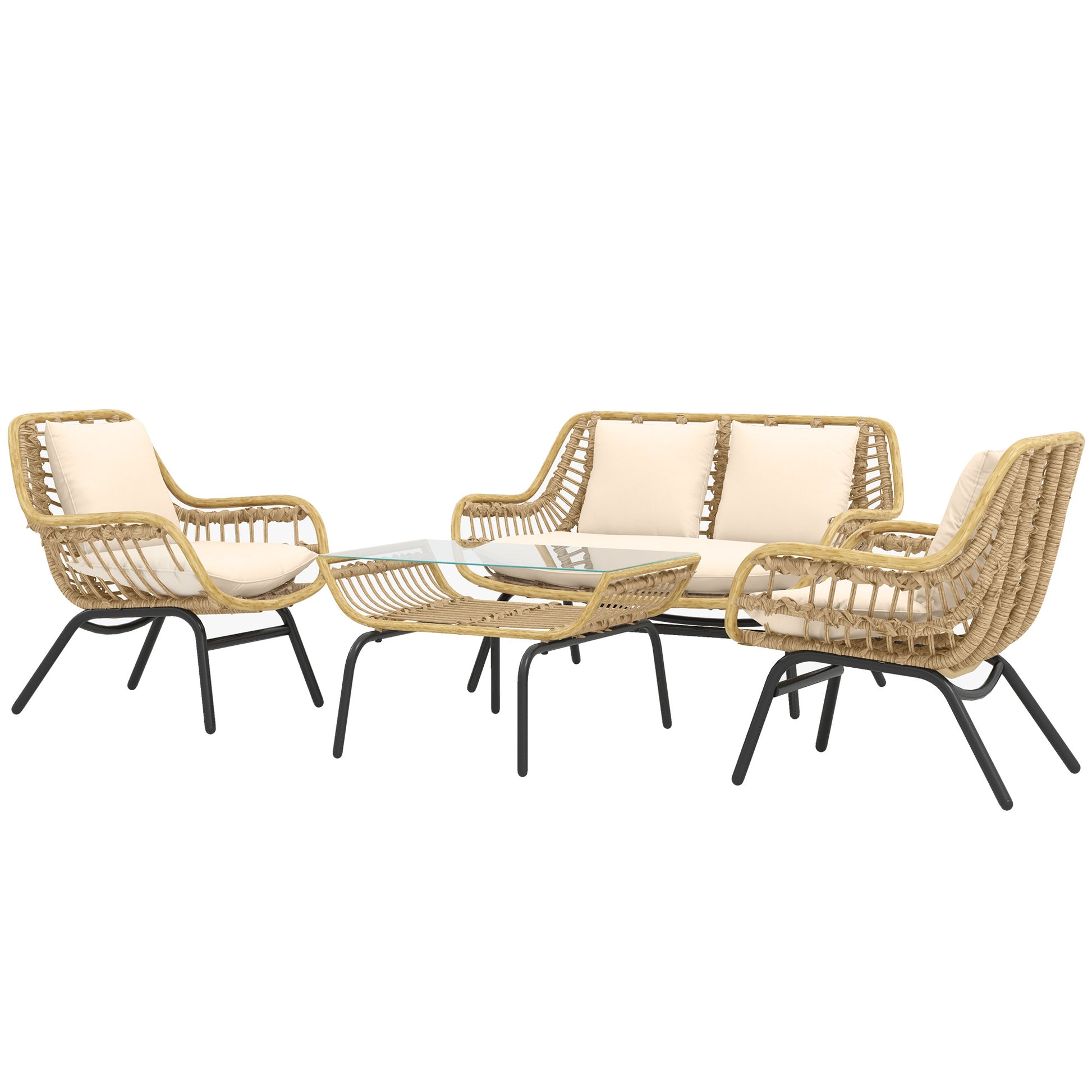 4-Person Exotic Style Garden Furniture Set 4 Pieces Epoxy Metal Resin Imitation Comfortable Cushions Included Polyester Beige