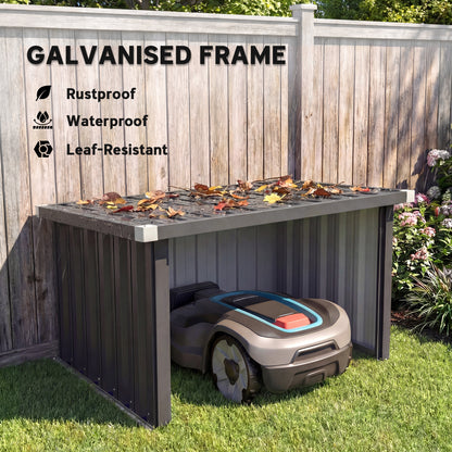 Galvanized Steel Robot Mower Garage with Sloped Roof — Easy Assembly, 108 × 86 × 62.5 cm (42.5 × 33.9 × 24.6 in), Dark Grey