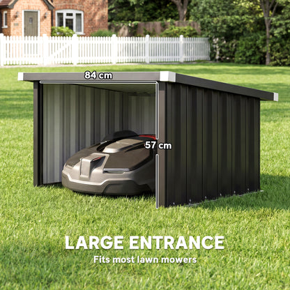Galvanized Steel Robot Mower Garage with Sloped Roof — Easy Assembly, 108 × 86 × 62.5 cm (42.5 × 33.9 × 24.6 in), Dark Grey