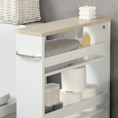 3-Tier Narrow Bathroom Storage Shelf with Side Handle and Wheels for Kitchen Living Room Modern Style 48x15x80 cm White