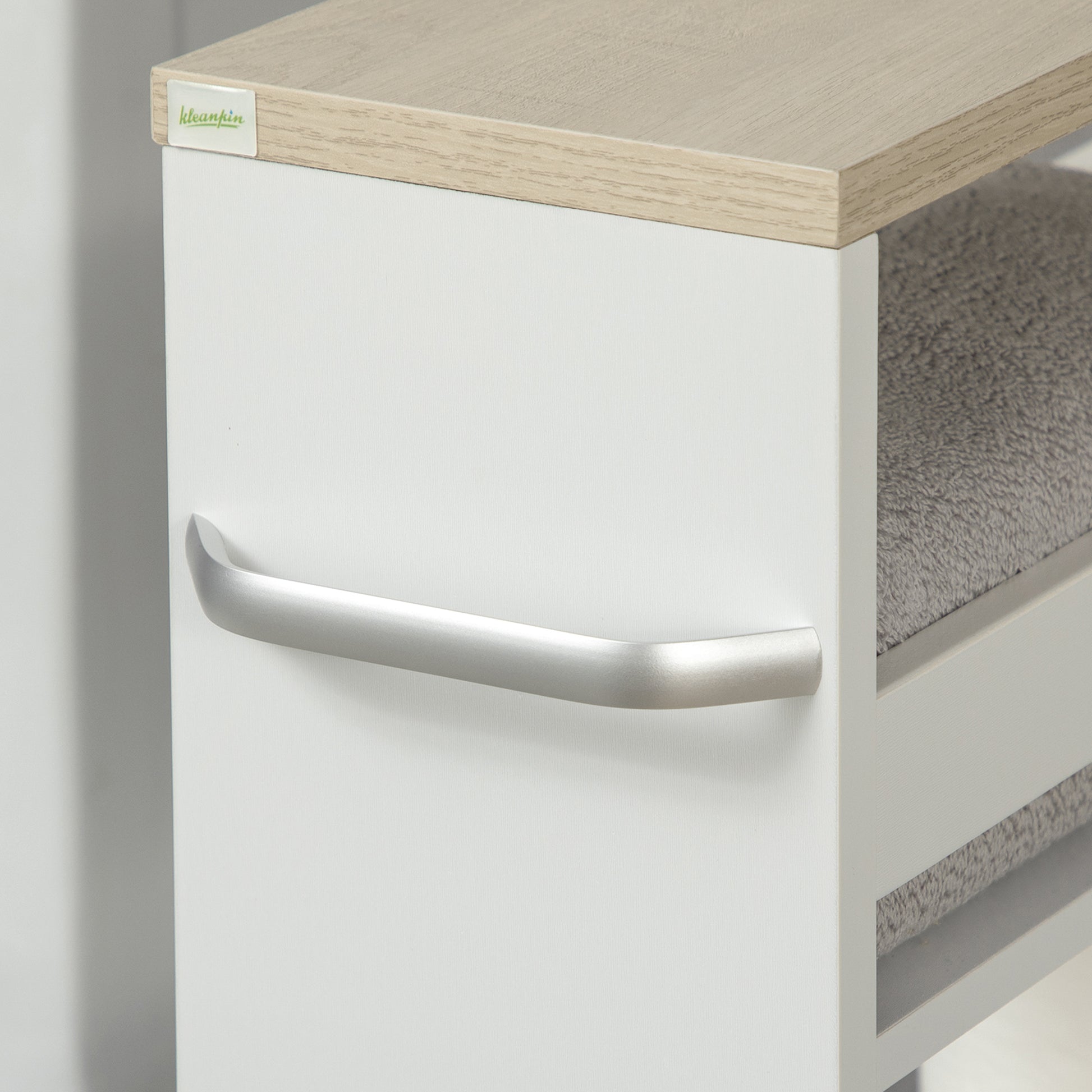 3-Tier Narrow Bathroom Storage Shelf with Side Handle and Wheels for Kitchen Living Room Modern Style 48x15x80 cm White