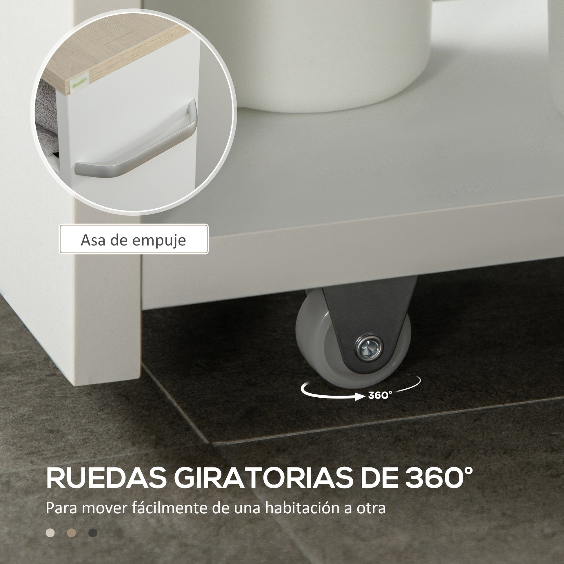 3-Tier Narrow Bathroom Storage Shelf with Side Handle and Wheels for Kitchen Living Room Modern Style 48x15x80 cm White