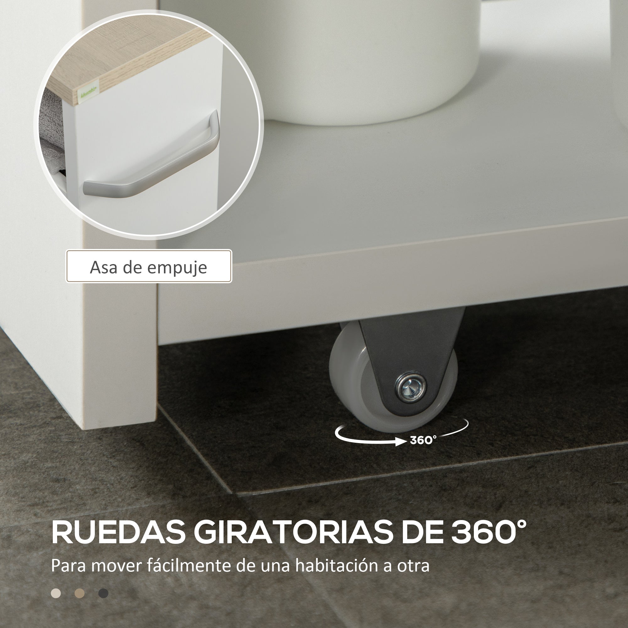 3-Tier Narrow Bathroom Storage Shelf with Side Handle and Wheels for Kitchen Living Room Modern Style 48x15x80 cm White