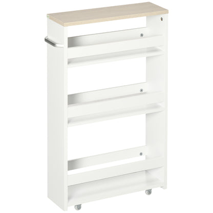 3-Tier Narrow Bathroom Storage Shelf with Side Handle and Wheels for Kitchen Living Room Modern Style 48x15x80 cm White