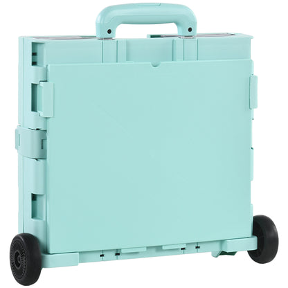 Folding Shopping Cart Supermarket Cart with 2 Wheels Adjustable Handle Length Capacity 32 Liters for Office School Home 41.5x32.5x85 cm Green