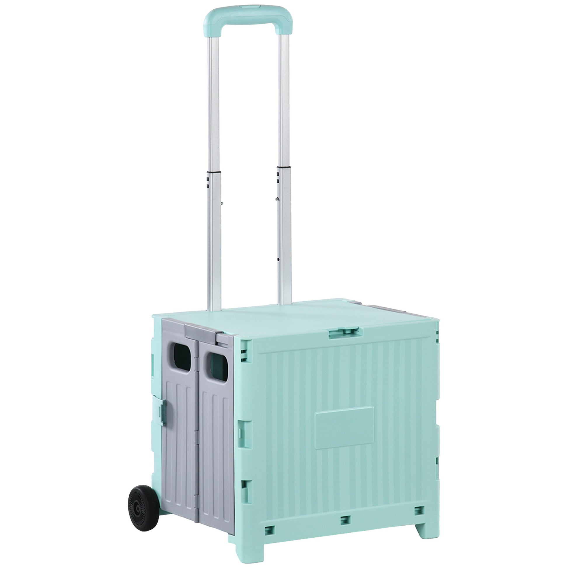 Folding Shopping Cart Supermarket Cart with 2 Wheels Adjustable Handle Length Capacity 32 Liters for Office School Home 41.5x32.5x85 cm Green