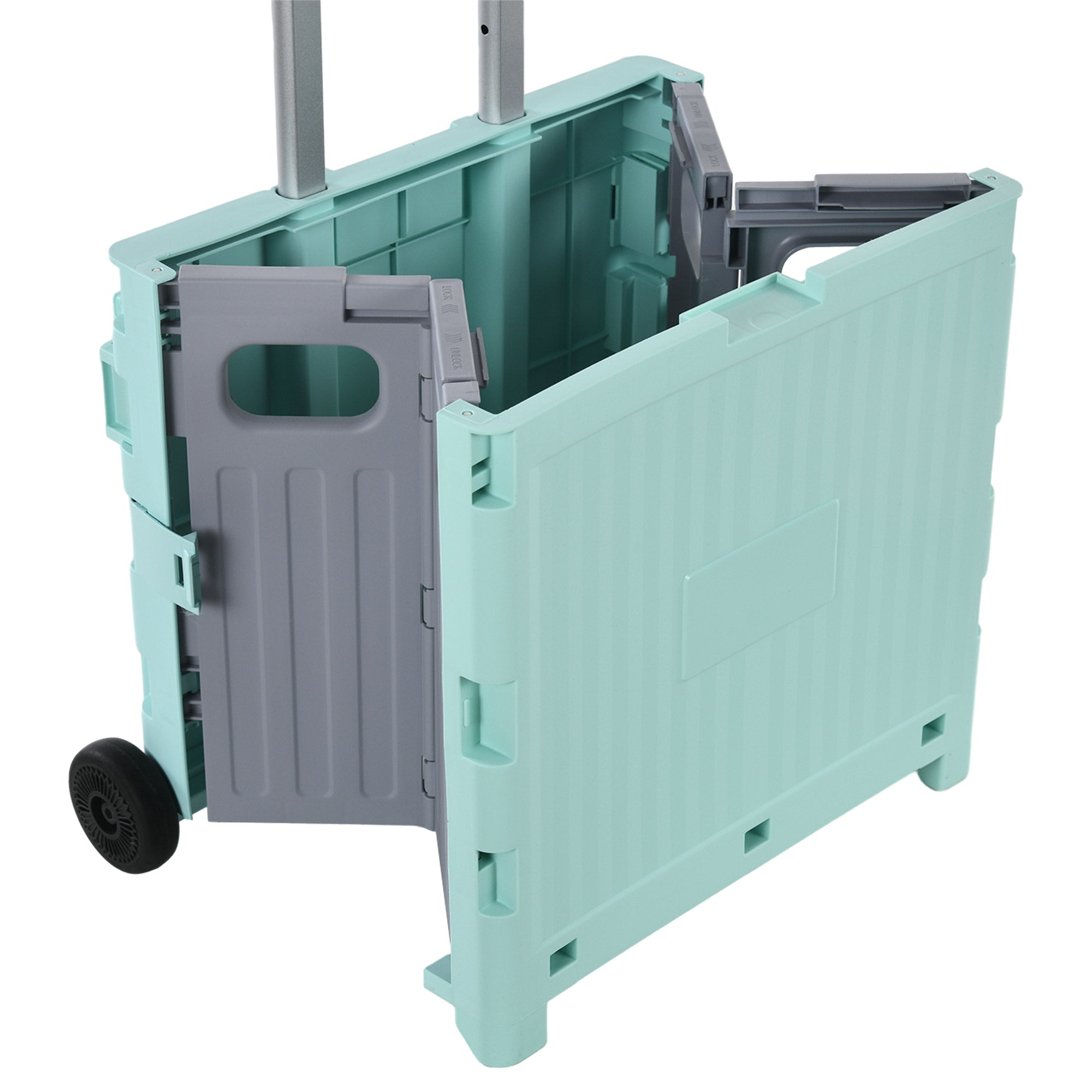 Folding Shopping Cart Supermarket Cart with 2 Wheels Adjustable Handle Length Capacity 32 Liters for Office School Home 41.5x32.5x85 cm Green