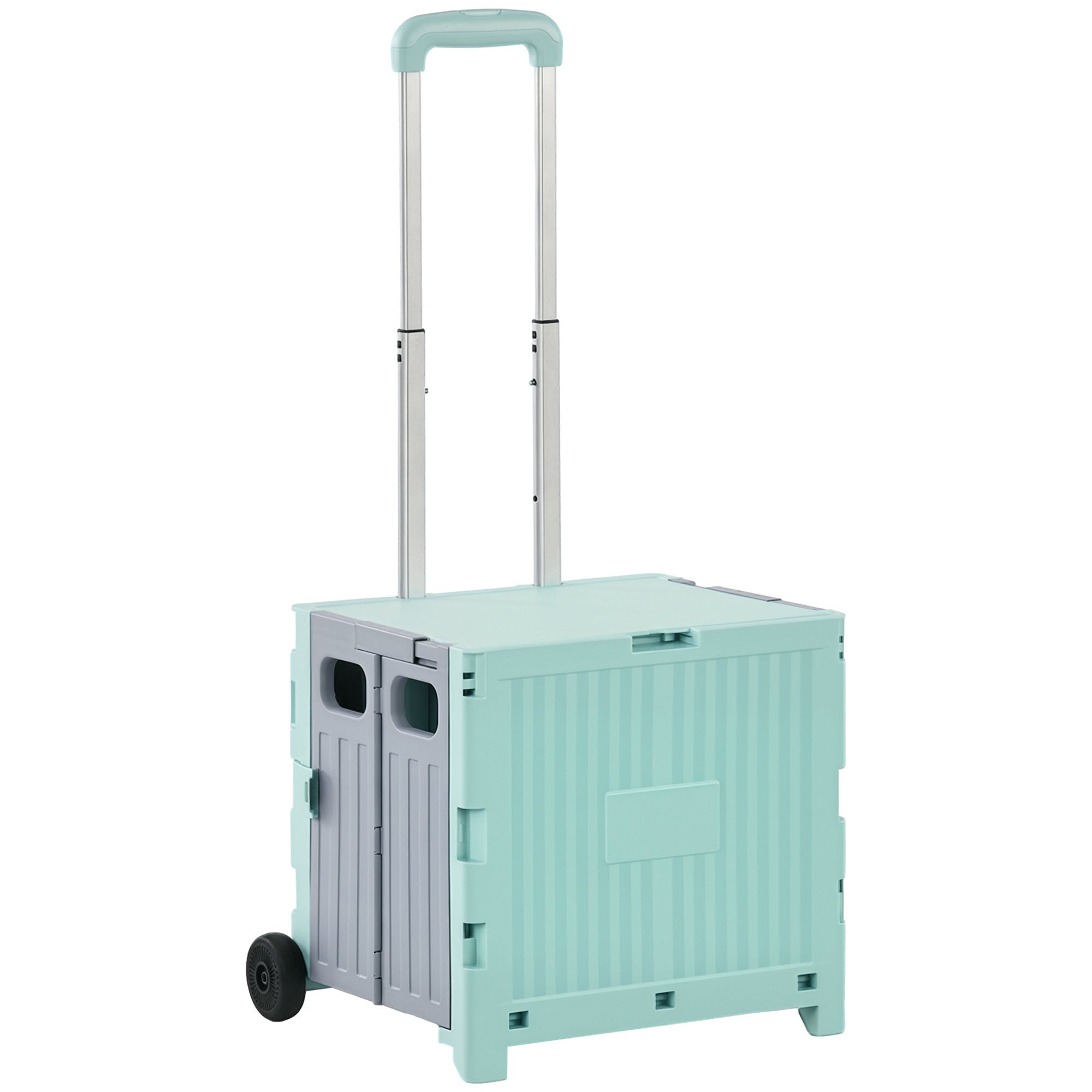 Folding Shopping Cart Supermarket Cart with 2 Wheels Adjustable Handle Length Capacity 32 Liters for Office School Home 41.5x32.5x85 cm Green