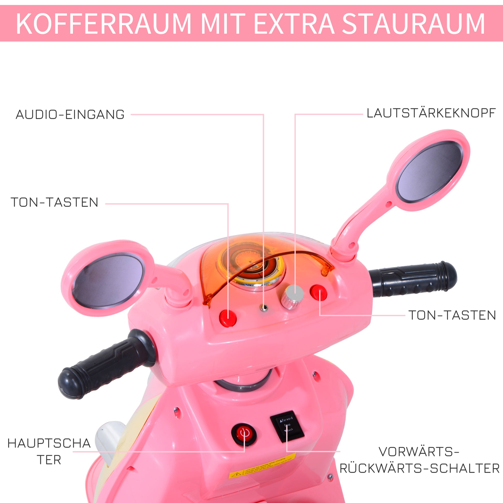 Electric Children's Motorcycle Electric Motorcycle Kids Electric Car Tricycle, 6V, Metal+PP, 108x51x75cm (Pink+Yellow)