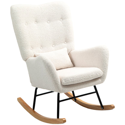Rocking Chair, Rocking Armchair with Armrest, Teddy Fabric Look, Nursing Chair with Wooden Rockers, Lumbar Pillow, Relaxing Rocking Chair for Living Room, Bedroom, Cream White