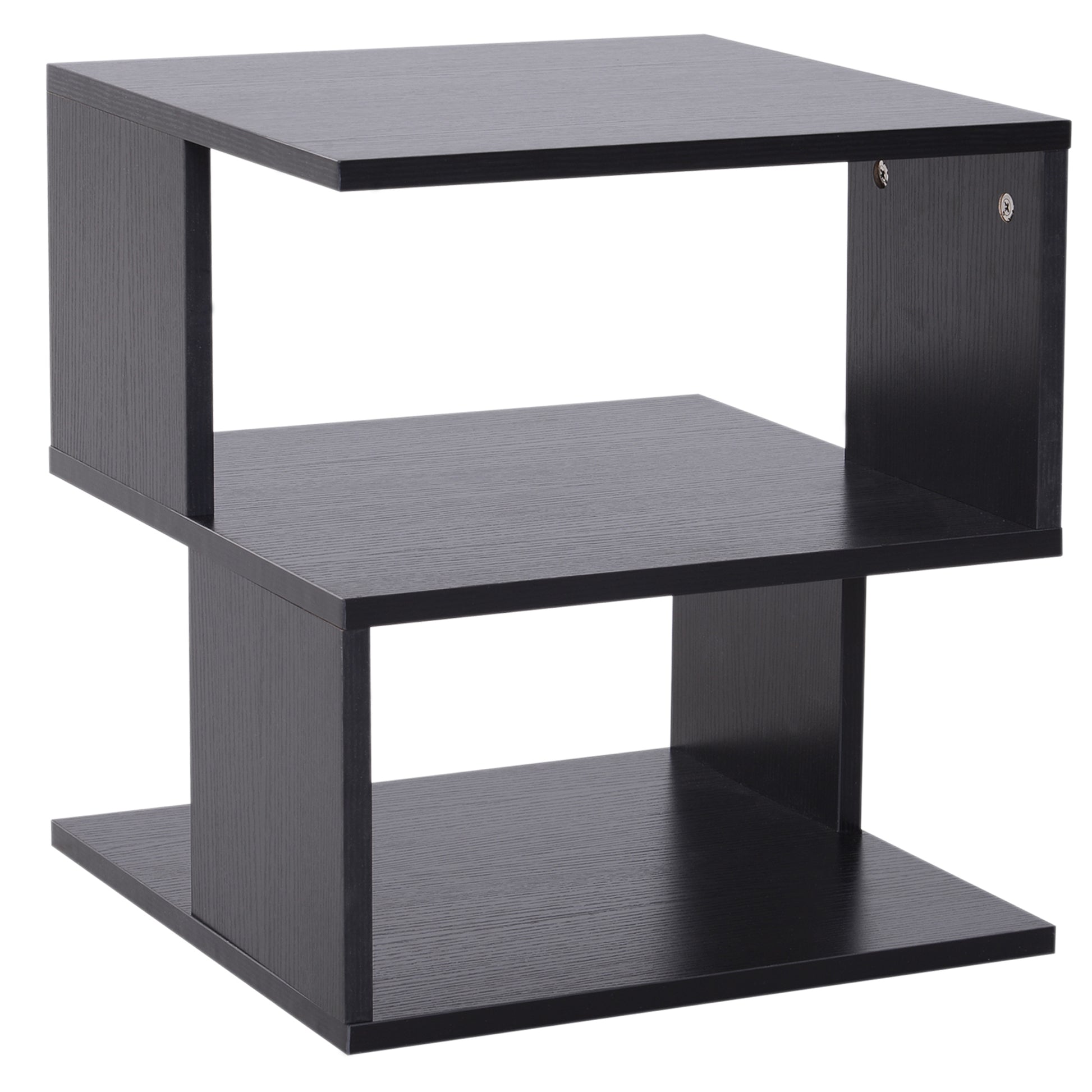 Design Coffee Table, White Living Room Table, 2 Open Shelves, Modern Design, Coffee and Living Room Table, Wood, 40x40x43 cm, Black