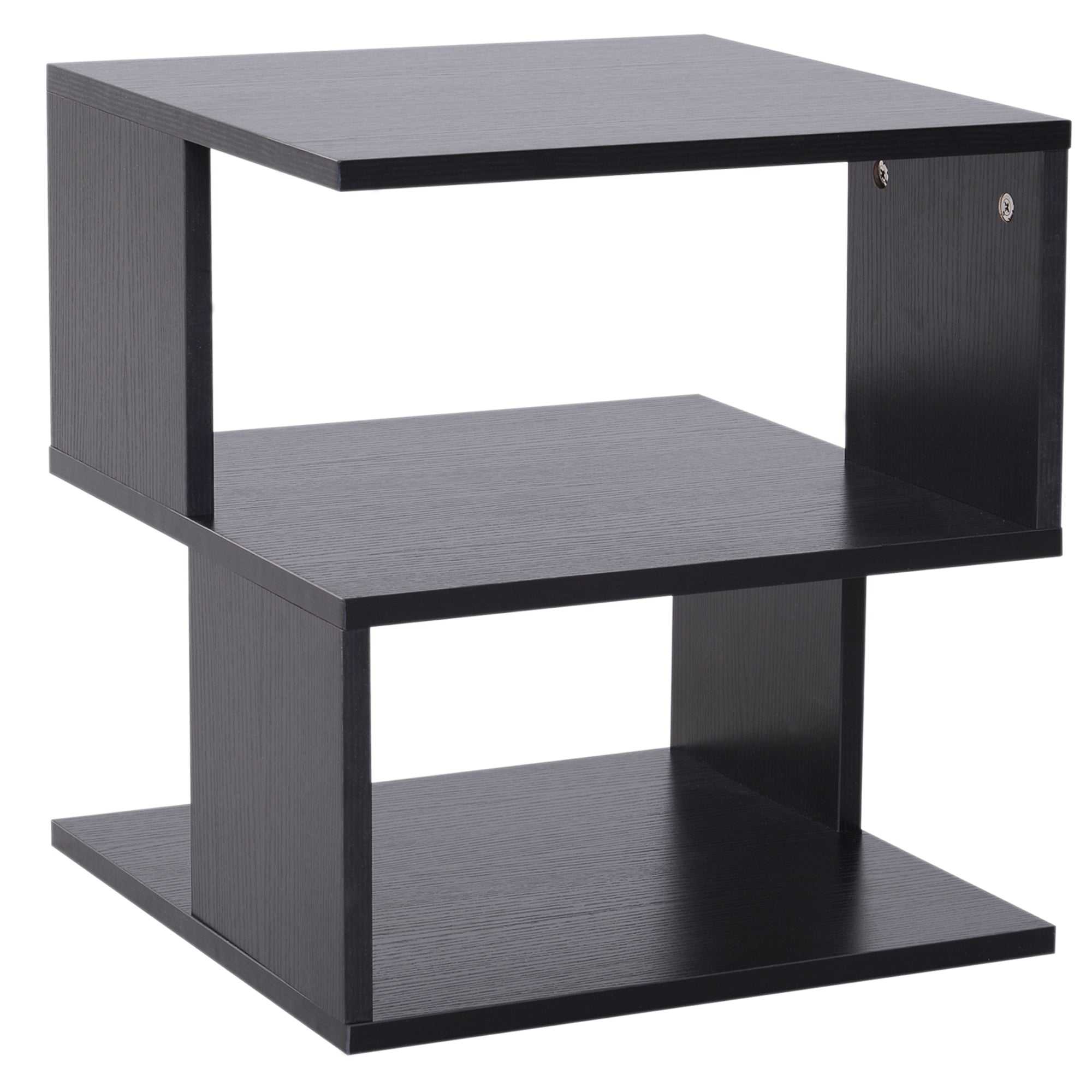 Design Coffee Table, White Living Room Table, 2 Open Shelves, Modern Design, Coffee and Living Room Table, Wood, 40x40x43 cm, Black