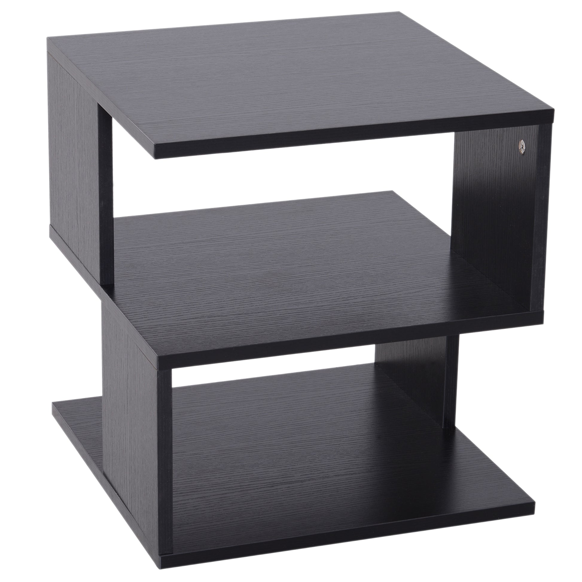 Design Coffee Table, White Living Room Table, 2 Open Shelves, Modern Design, Coffee and Living Room Table, Wood, 40x40x43 cm, Black