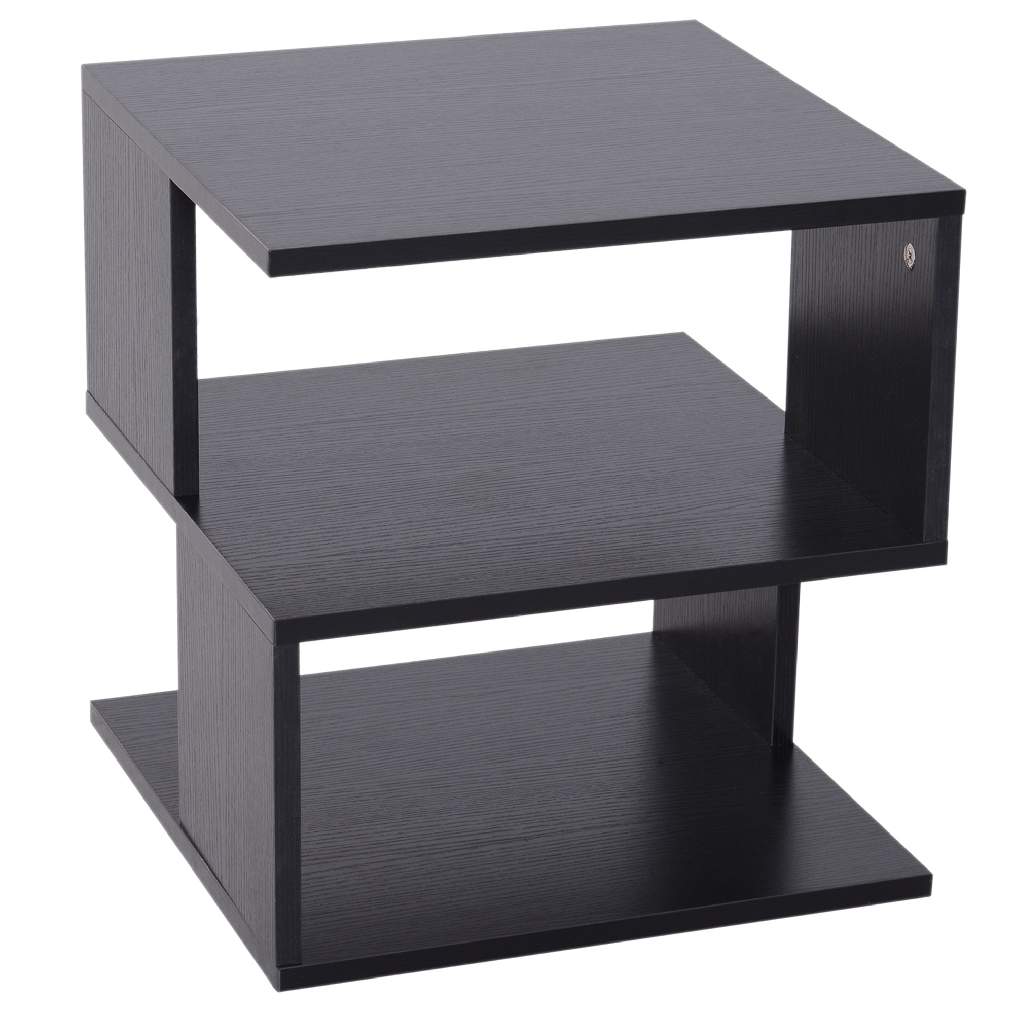 Design Coffee Table, White Living Room Table, 2 Open Shelves, Modern Design, Coffee and Living Room Table, Wood, 40x40x43 cm, Black