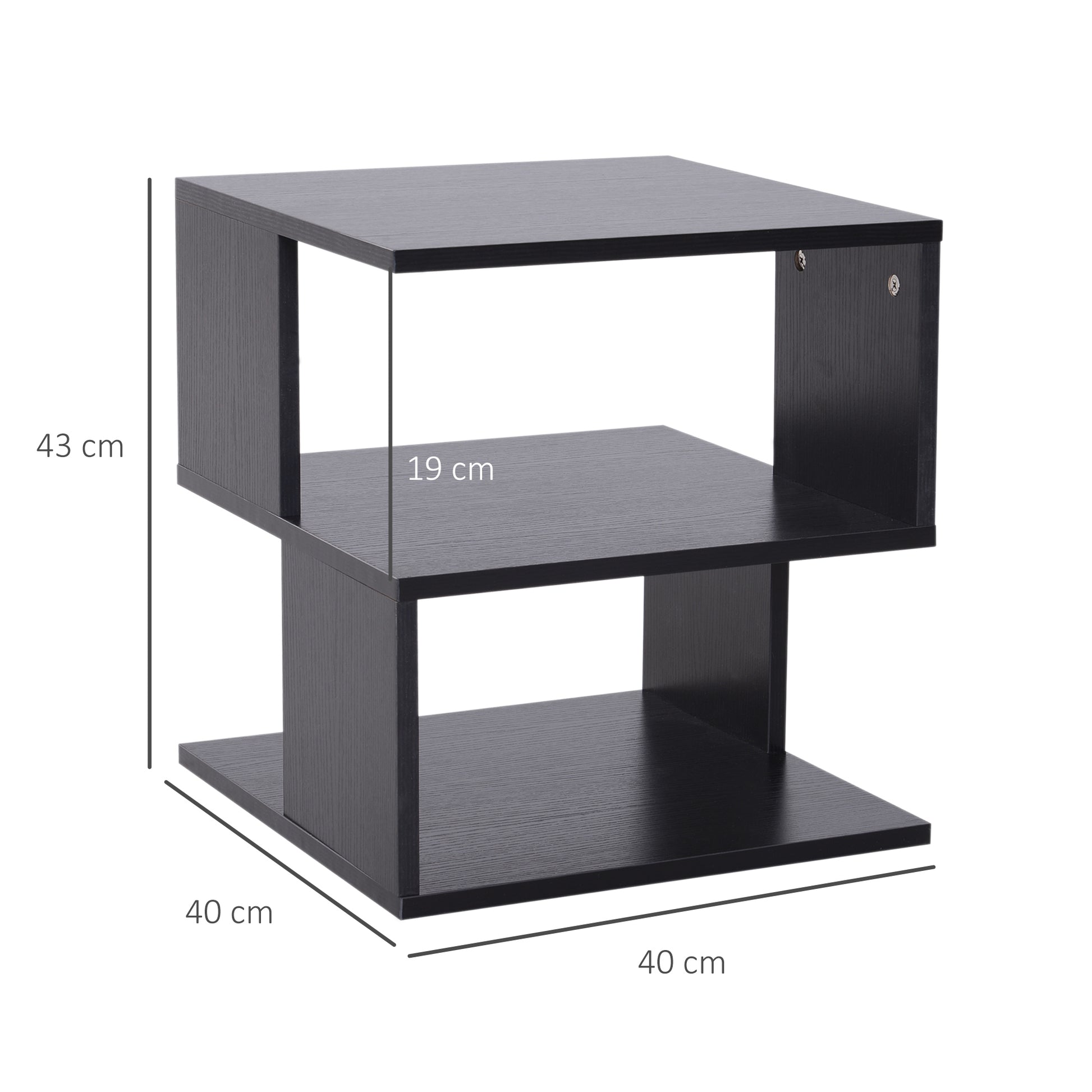 Design Coffee Table, White Living Room Table, 2 Open Shelves, Modern Design, Coffee and Living Room Table, Wood, 40x40x43 cm, Black