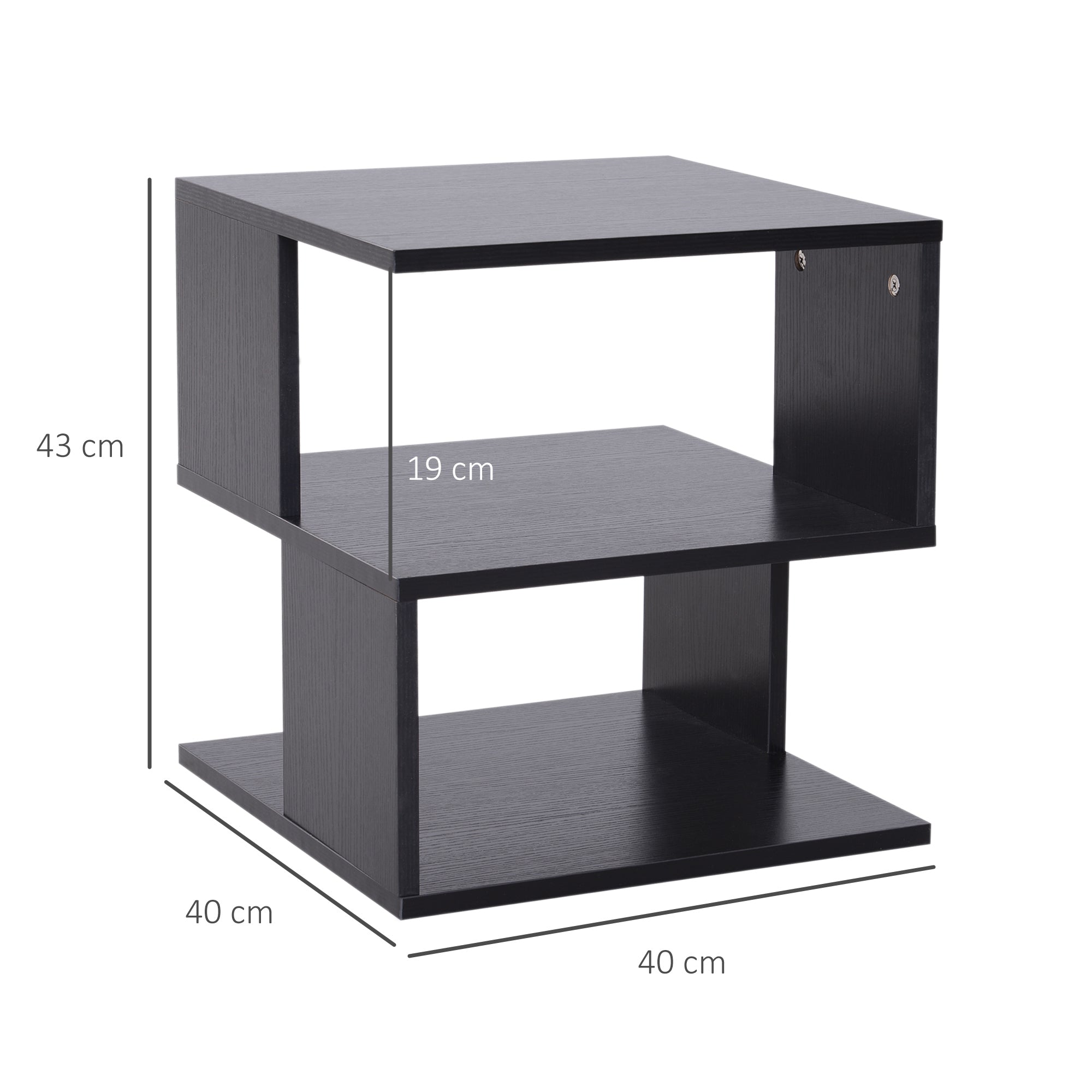 Design Coffee Table, White Living Room Table, 2 Open Shelves, Modern Design, Coffee and Living Room Table, Wood, 40x40x43 cm, Black
