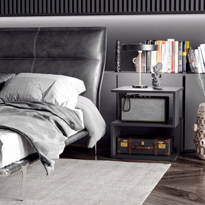 Design Coffee Table, White Living Room Table, 2 Open Shelves, Modern Design, Coffee and Living Room Table, Wood, 40x40x43 cm, Black