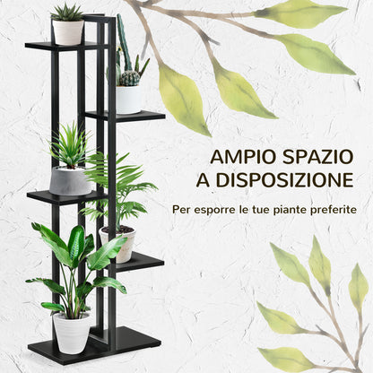 5-Tier Indoor and Outdoor Plant Stand in MDF and Steel, 40x22x113 cm, Black