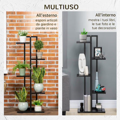 5-Tier Indoor and Outdoor Plant Stand in MDF and Steel, 40x22x113 cm, Black