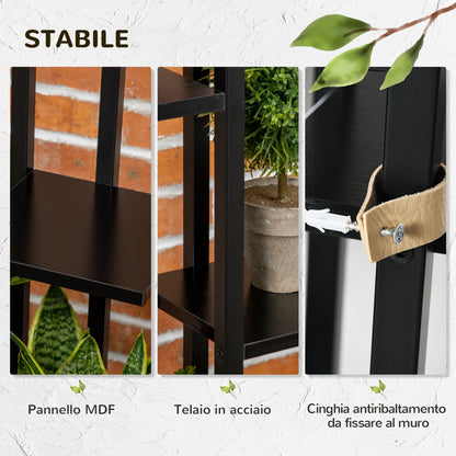 5-Tier Indoor and Outdoor Plant Stand in MDF and Steel, 40x22x113 cm, Black