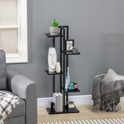 5-Tier Indoor and Outdoor Plant Stand in MDF and Steel, 40x22x113 cm, Black