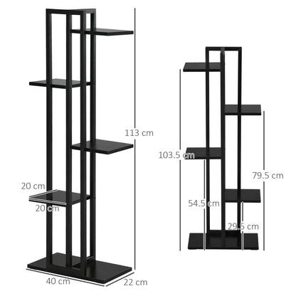 5-Tier Indoor and Outdoor Plant Stand in MDF and Steel, 40x22x113 cm, Black