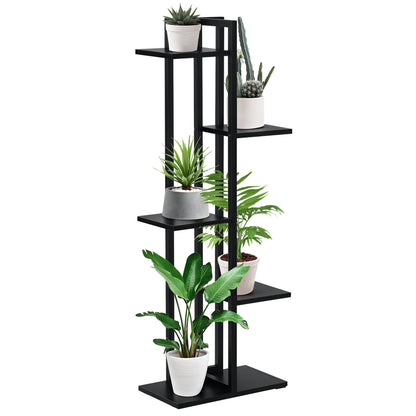 5-Tier Indoor and Outdoor Plant Stand in MDF and Steel, 40x22x113 cm, Black
