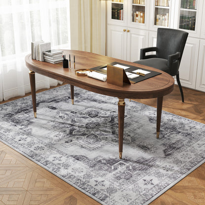 Machine-Washable Anti-Slip Vintage Flannel Short-Pile Area Rug for Living Room, Kitchen, Patio & Balcony, 90.6 x 63 in, Gray