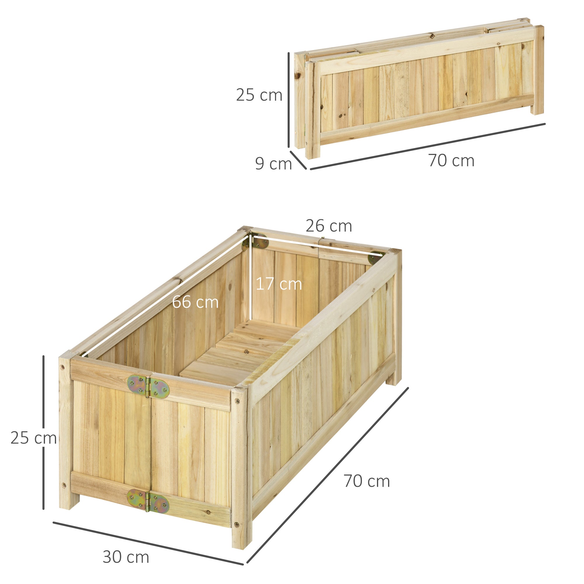 Foldable Wooden Planter Garden Flower Bed with 4 Legs for Growing Vegetables Flowers Outdoor Patio Balcony Terrace 70x30x25 cm Natural