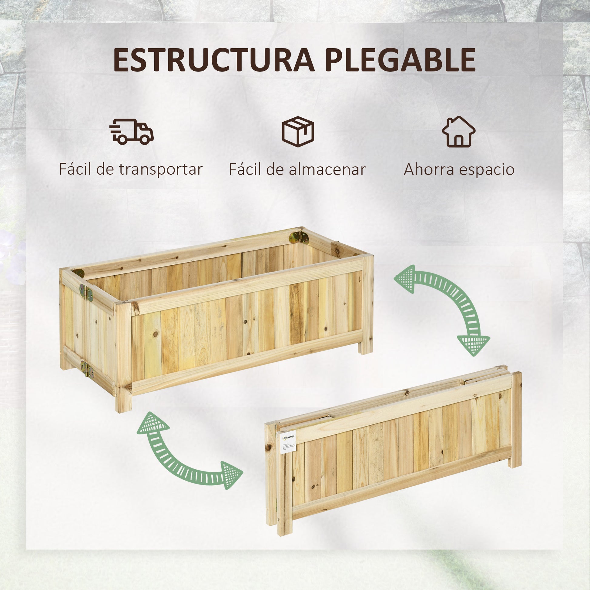 Foldable Wooden Planter Garden Flower Bed with 4 Legs for Growing Vegetables Flowers Outdoor Patio Balcony Terrace 70x30x25 cm Natural