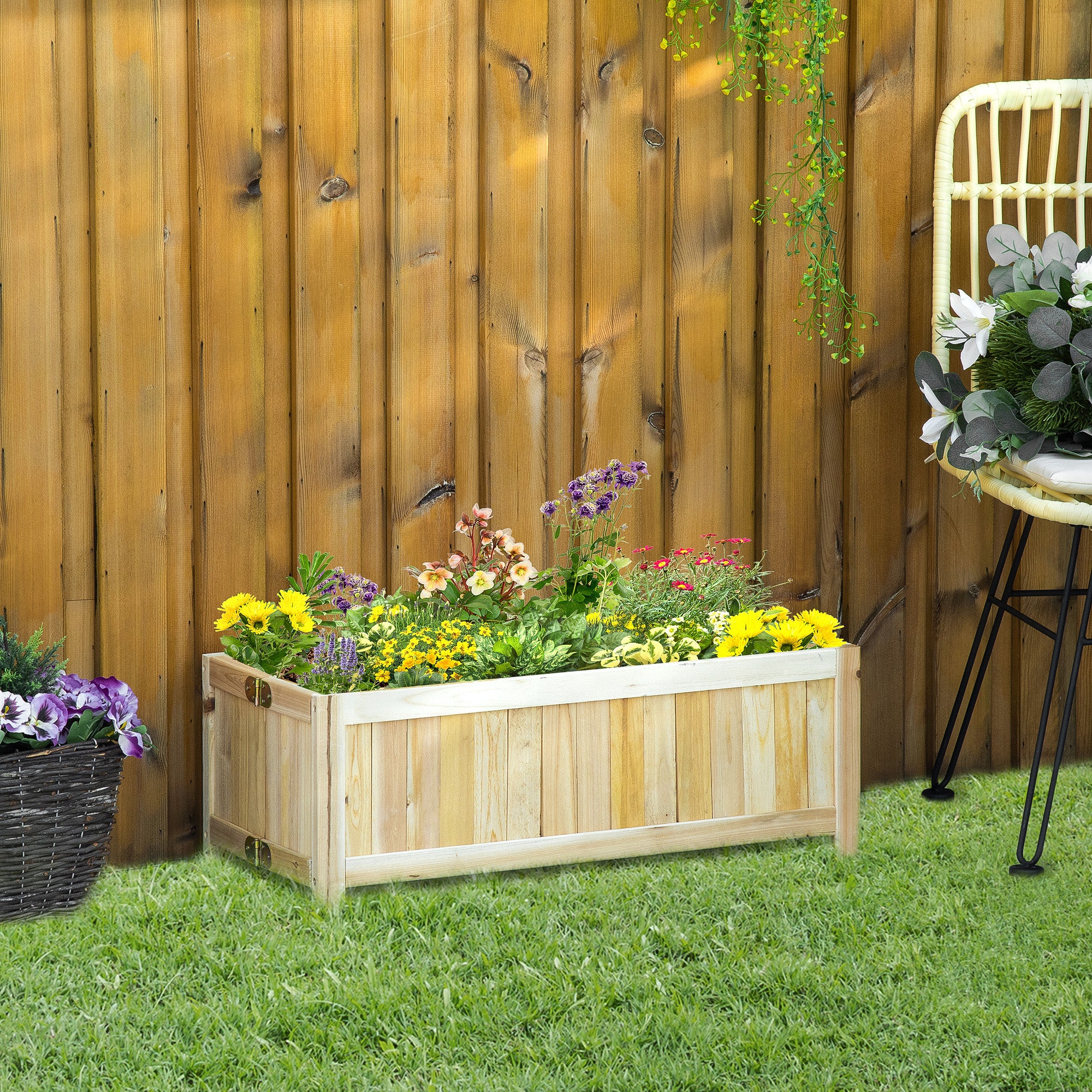 Foldable Wooden Planter Garden Flower Bed with 4 Legs for Growing Vegetables Flowers Outdoor Patio Balcony Terrace 70x30x25 cm Natural