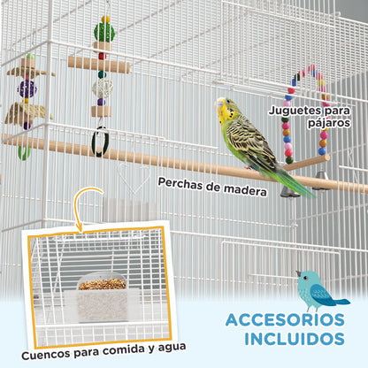 Bird Cage with Wheels Large Cage with Stand Bird Aviary with Removable Tray Feeders Perches Toys and Bottom Shelf for Canaries Budgies 79x49x133 cm White