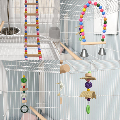 Bird Cage with Wheels Large Cage with Stand Bird Aviary with Removable Tray Feeders Perches Toys and Bottom Shelf for Canaries Budgies 79x49x133 cm White