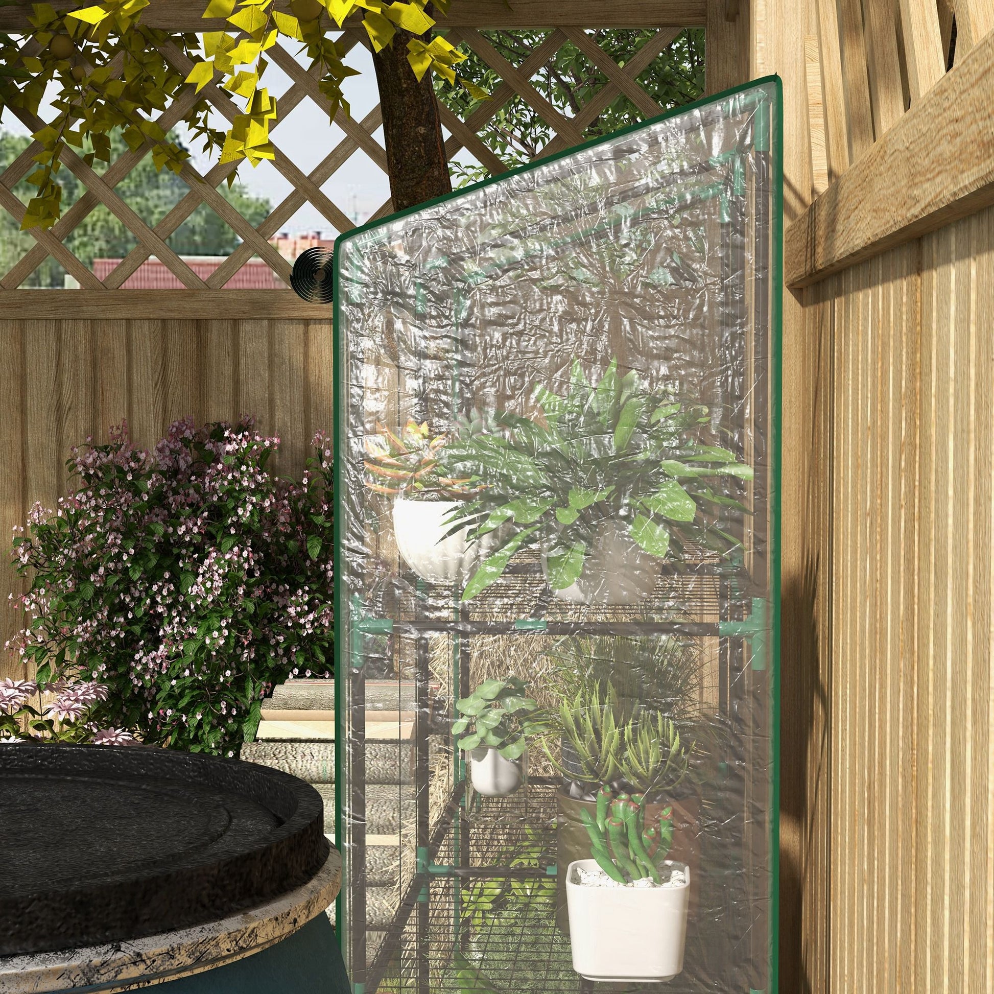 3-Tier Garden Greenhouse Terrace Greenhouse with Shelves Sloping Roof and 2 Zippered Doors for Plant Cultivation in Patio 143x46x141/151 cm Clear
