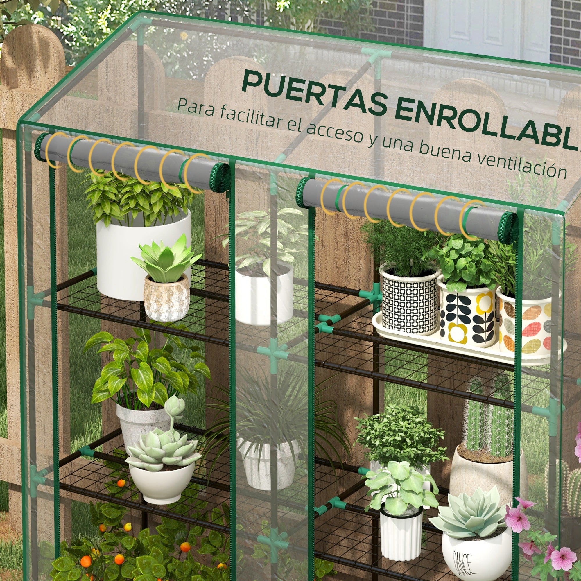 3-Tier Garden Greenhouse Terrace Greenhouse with Shelves Sloping Roof and 2 Zippered Doors for Plant Cultivation in Patio 143x46x141/151 cm Clear