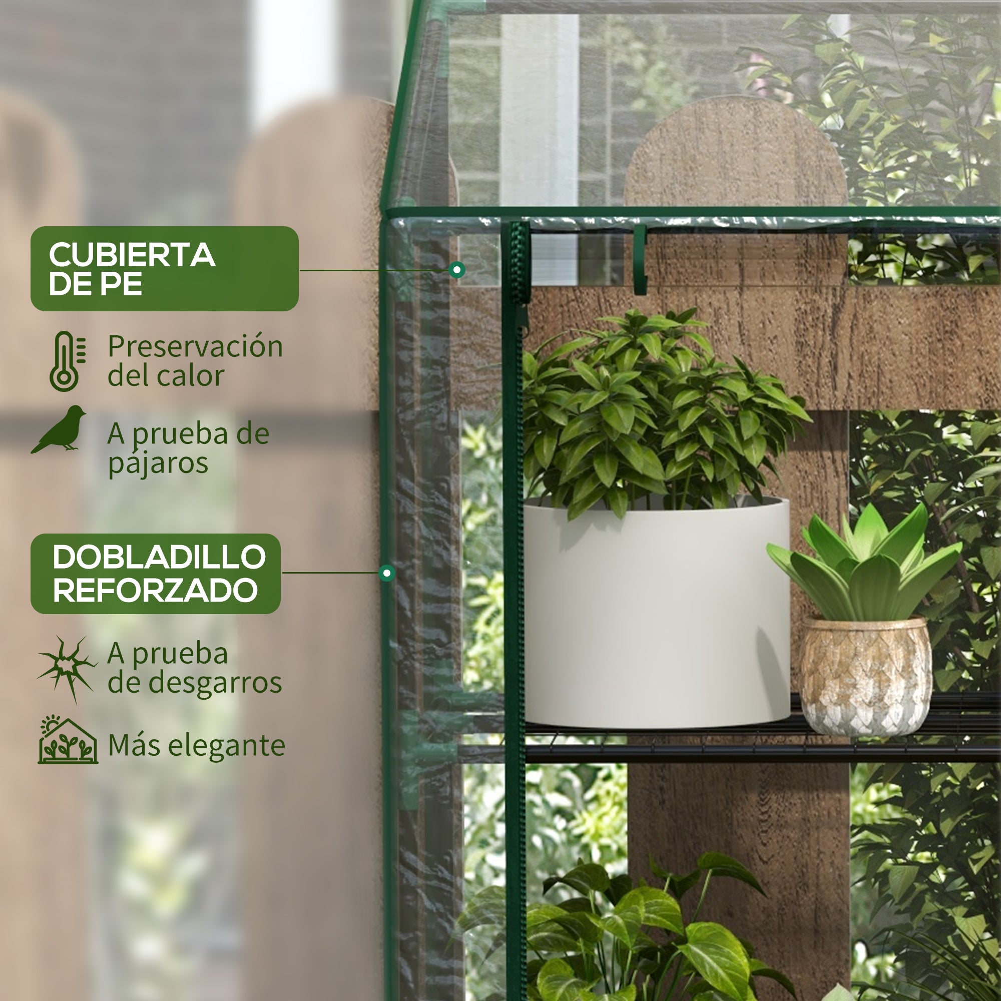 3-Tier Garden Greenhouse Terrace Greenhouse with Shelves Sloping Roof and 2 Zippered Doors for Plant Cultivation in Patio 143x46x141/151 cm Clear