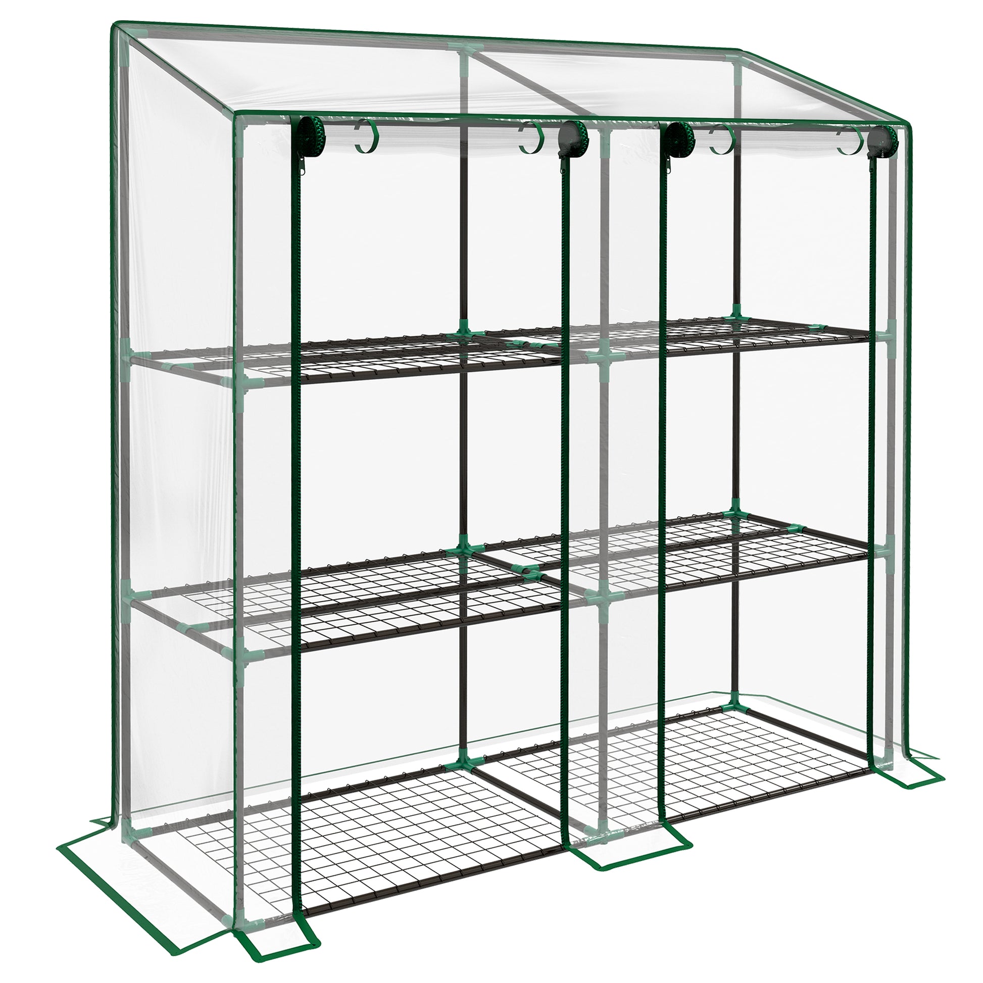 3-Tier Garden Greenhouse Terrace Greenhouse with Shelves Sloping Roof and 2 Zippered Doors for Plant Cultivation in Patio 143x46x141/151 cm Clear