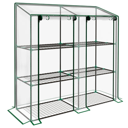 3-Tier Garden Greenhouse Terrace Greenhouse with Shelves Sloping Roof and 2 Zippered Doors for Plant Cultivation in Patio 143x46x141/151 cm Clear