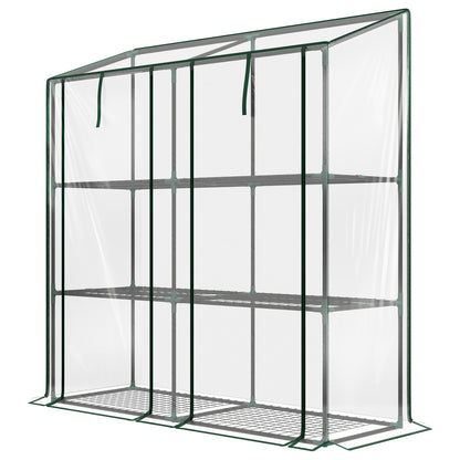 3-Tier Garden Greenhouse Terrace Greenhouse with Shelves Sloping Roof and 2 Zippered Doors for Plant Cultivation in Patio 143x46x141/151 cm Clear