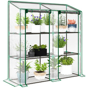 3-Tier Garden Greenhouse Terrace Greenhouse with Shelves Sloping Roof and 2 Zippered Doors for Plant Cultivation in Patio 143x46x141/151 cm Clear