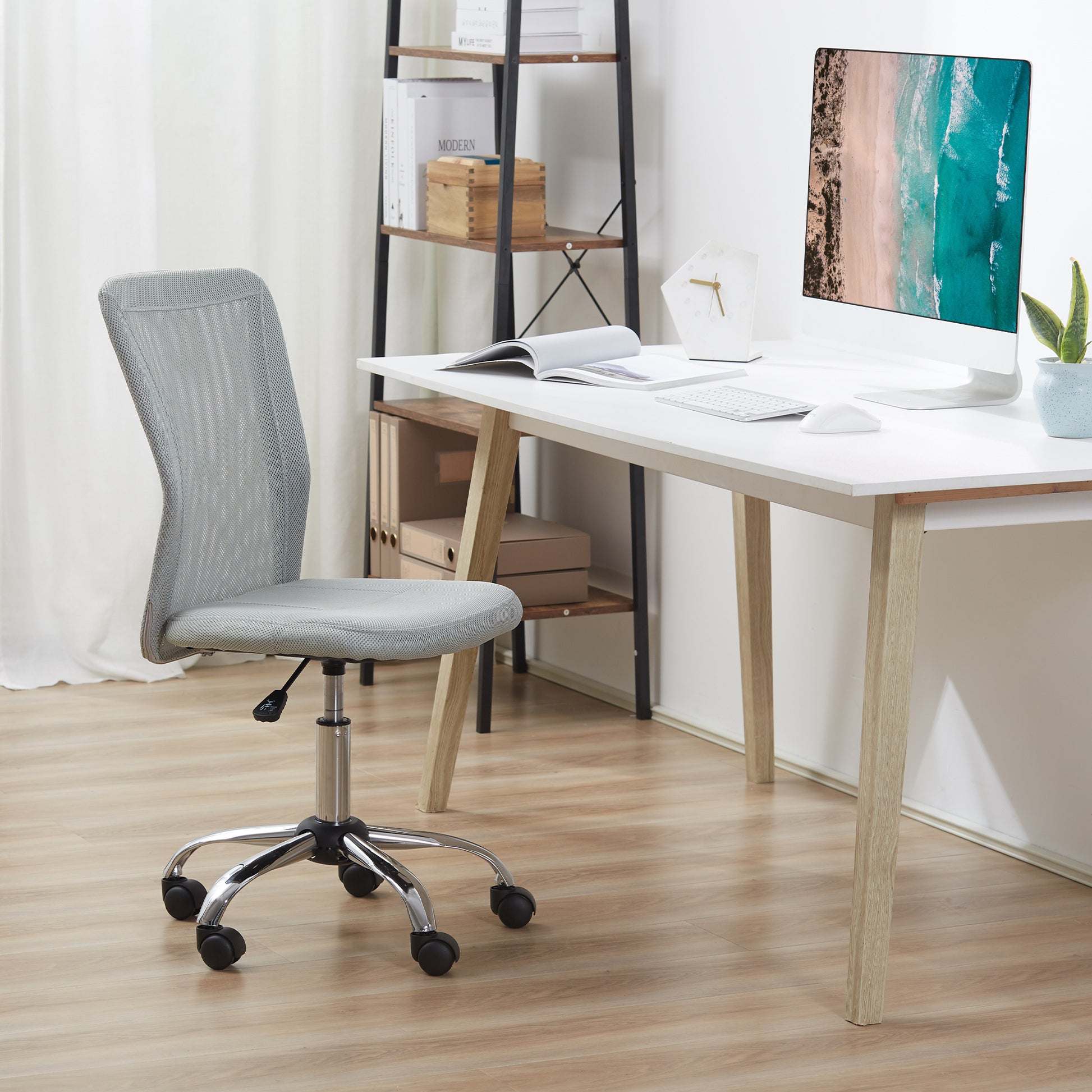 Mesh Office Chair Armless Swivel Desk Chair with Adjustable Height, 220 lbs Capacity for Study Office 43x58x90-100 cm Gray