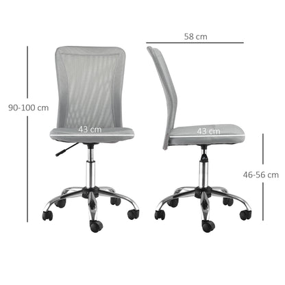 Mesh Office Chair Armless Swivel Desk Chair with Adjustable Height, 220 lbs Capacity for Study Office 43x58x90-100 cm Gray