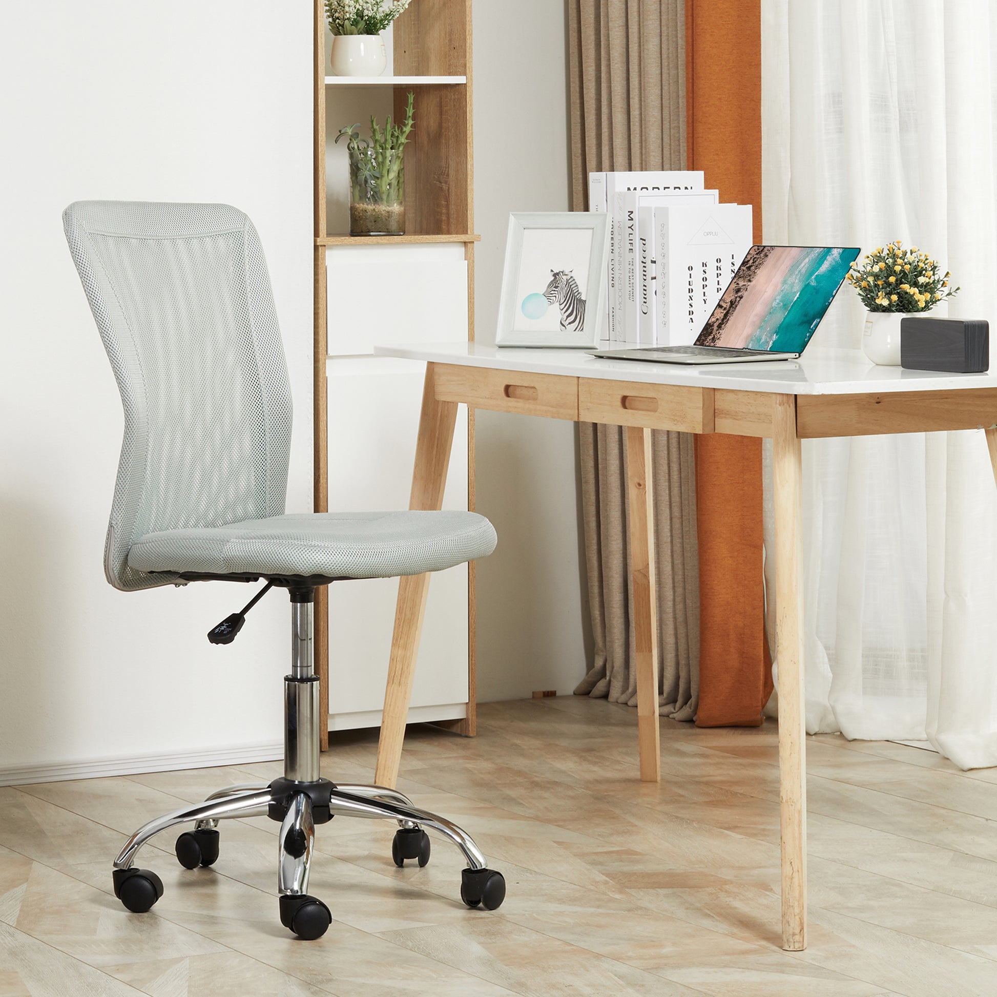 Mesh Office Chair Armless Swivel Desk Chair with Adjustable Height, 220 lbs Capacity for Study Office 43x58x90-100 cm Gray
