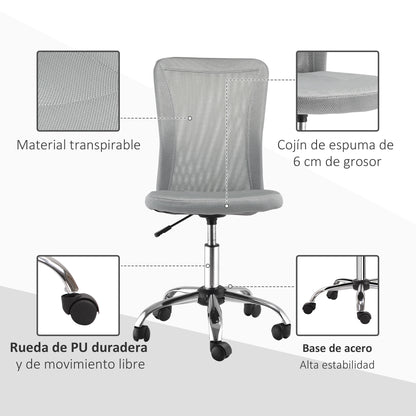 Mesh Office Chair Armless Swivel Desk Chair with Adjustable Height, 220 lbs Capacity for Study Office 43x58x90-100 cm Gray